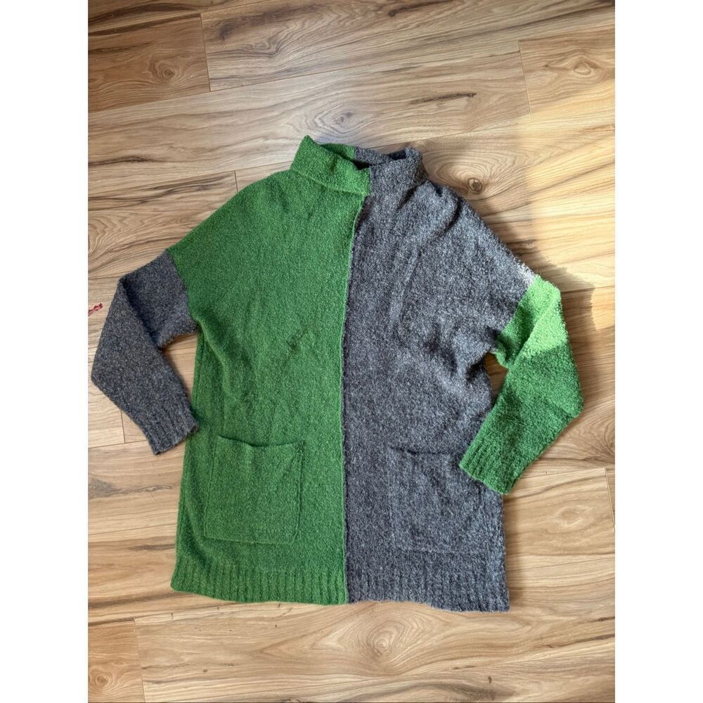 Beyond Threads Womens Green Gray Baby Alpaca Silk Turtleneck Tunic Sweater Sz Me